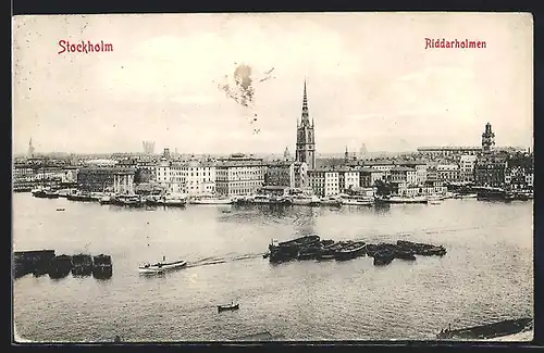 AK Stockholm, Ortsansicht mit Dampfer am Hafen