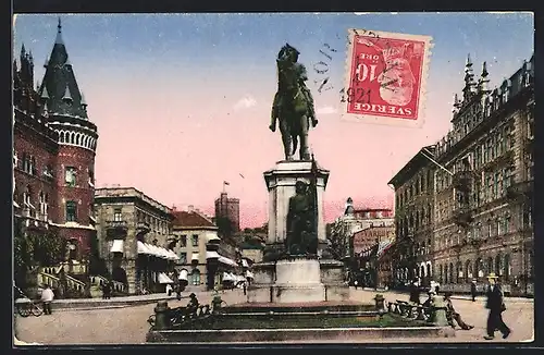 AK Hälsingborg, Ortspartie mit Statue