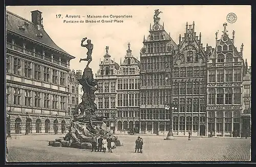 AK Anvers, Maisons des Corporations, Fontaine de Brabo et Grand Place