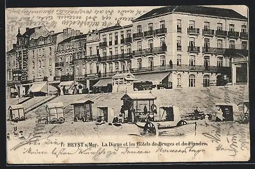 AK Heyst s /Mer, La Digue et les Hotels de Bruges et de Flandres
