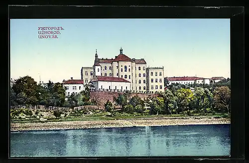 AK Ungvar, Blick auf Schloss von Wasser aus