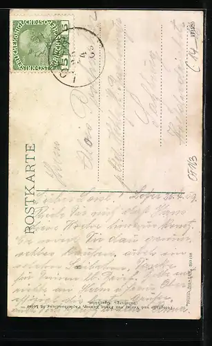 AK Lofer, Strassenpartie mit Post und Passanten