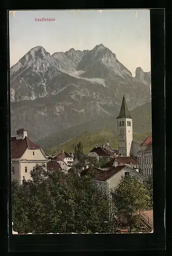 AK Saalfelden, Ortsansicht mit Gebirge