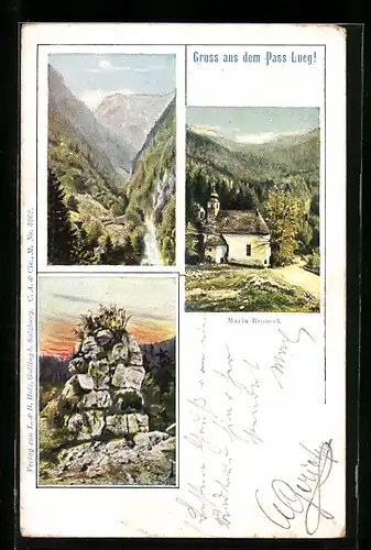 AK Pass Lueg, Ortsansicht bei Dämmerung