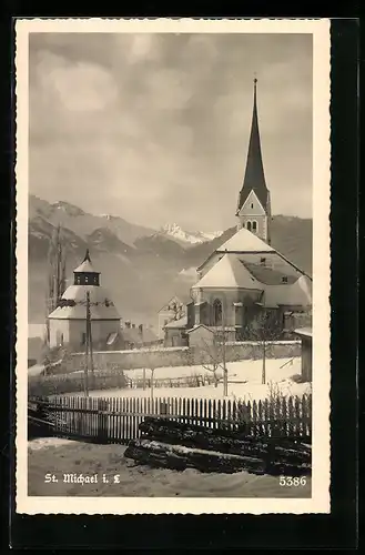 AK St. Michael i. L., Ortsansicht mit Kirche im Schnee