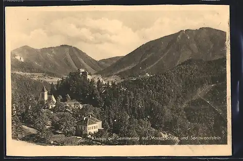 AK Klamm am Semmering, Ortsansicht mit Maria Schutz und Sonnwendstein