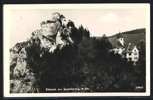 AK Klamm am Semmering, Ortsansicht mit Ruine