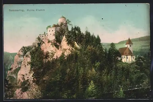 AK Klamm /Semmering, Ruine und Kirche