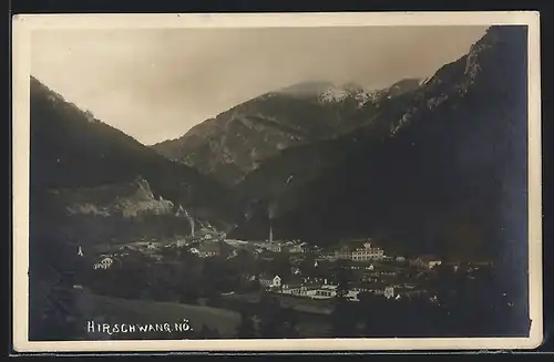 AK Hirschwang, Ortsansicht mit Fabrik aus der Vogelschau