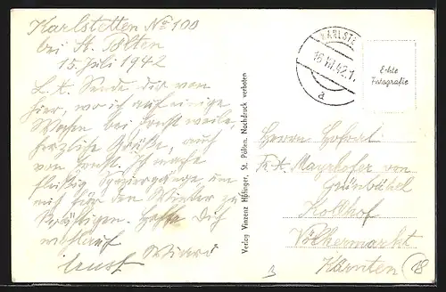 AK Karlstetten, Ortsansicht mit Kirche von Norden