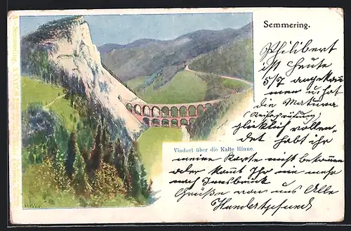 Künstler-AK Semmering, Viaduct über die Kalte Rinne