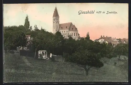 AK Giesshübl, Ortsansicht mit Kirche