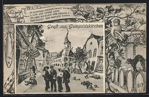 AK Gumpoldskirchen, Ortspartie aus der Sicht eines Betrunkenen