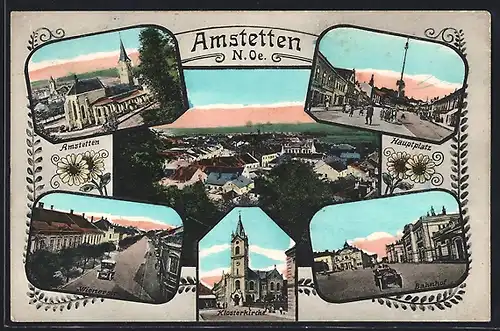 AK Amstetten, Klosterkirche, Hauptplatz, Bahnhof