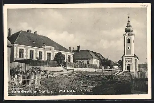 AK Merkenbrechts bei Göpfritz a. d. Wild, Volksschule und Kirche