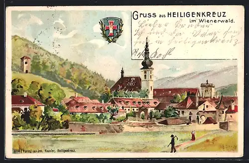 Lithographie Heiligenkreuz i. Wienerwald, Totalansicht