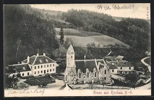 AK Kirchau, Ortsansicht mit Kirche