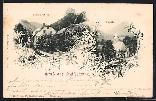 AK Reichenau / Rax, Strassenpartie am Hotel Schnepf, Kapelle