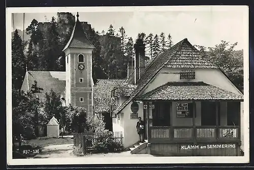 AK Breitenstein am Semmering, Klamm mit Fernsprechstelle und Sparkasse