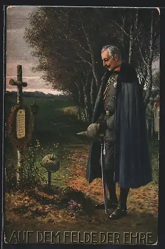 AK Kaiser Wilhelm II. mit Pickelhaube am Soldatengrab