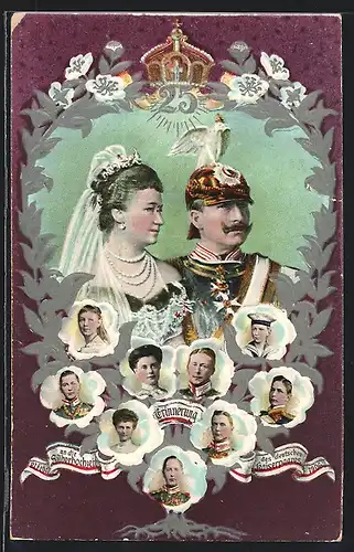 AK Zur Silberhochzeit des Kaiserpaares am 27.02.1906, Kaiserin Auguste Victoria Königin von Preussen