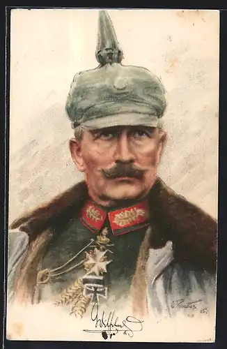 Künstler-AK Kaiser Wilhelm II. mit Pickelhaube