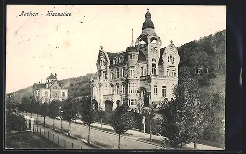 AK Aachen, Nizzaallee mit Schlösschen