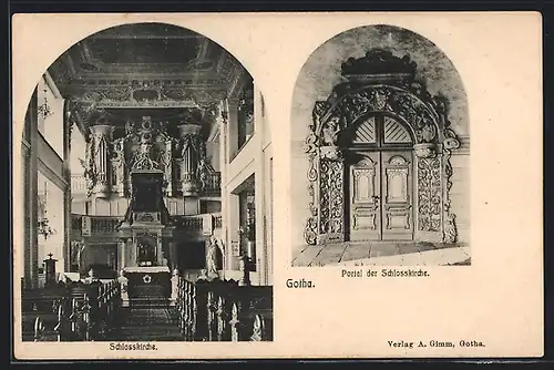 AK Gotha, Schlosskirche, Portal, Innenansicht