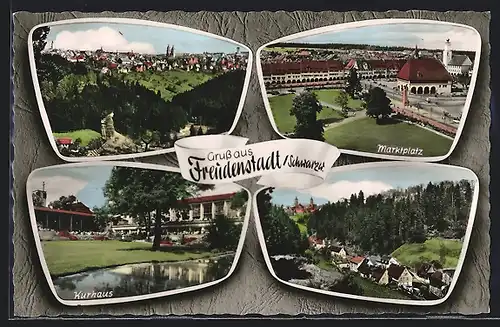 Passepartout-AK Freudenstadt /Schwarzw., Kurhaus, Marktplatz, Ortsansichten