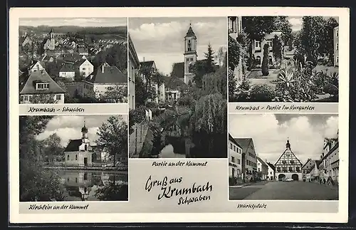 AK Krumbach /Schwaben, Krumbad Partie im Kurgarten, Kirchlein an der Kammel, Marktplatz
