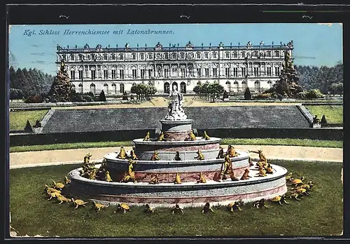 AK Schloss Herrenchiemsee mit Latonabrunnen