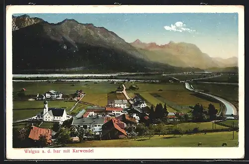 AK Wallgau, Panorama mit Karwendel