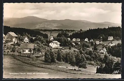 AK Spiegelau /Bayer. Wald, Ortsansicht mit Schwimmbad