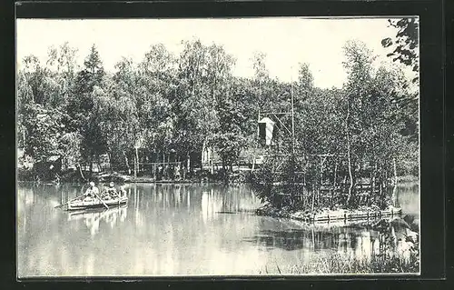 AK Neustadt / Orla, Gasthaus Pommerleede, Teichpartie mit Boot