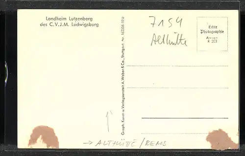AK Althütte / Rems, Landheim Lutzenberg des C. V. J. M. Ludwigsburg, Innenansicht
