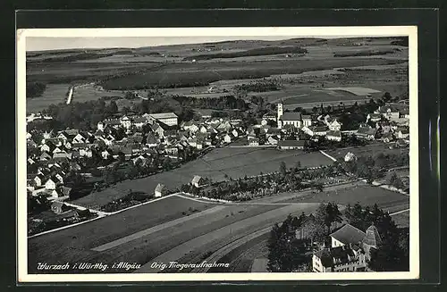 AK Wurzach, Fliegeraufnahme mit Kirche