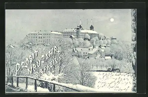 AK Freising, Winterliches Panorama der Stadt