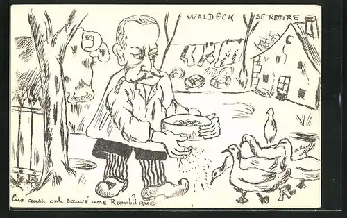 Künstler-AK sign. A. Rouilly: Waldeck se retire, Karikatur
