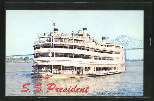 AK Binnenschiff, S. S. President in Fahrt, New Orleans