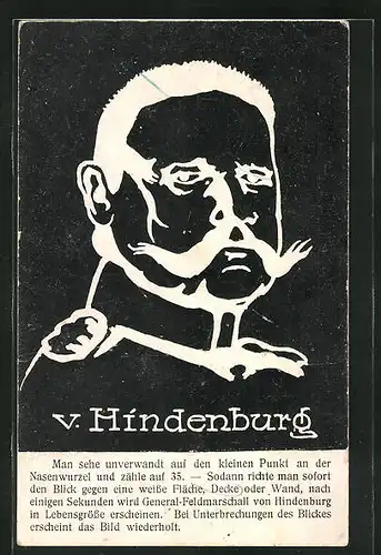 AK Paul von Hindenburg, Portrait im Negativ