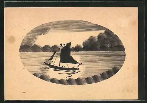 Künstler-AK Handgemalt: Segelboot auf dem Wasser