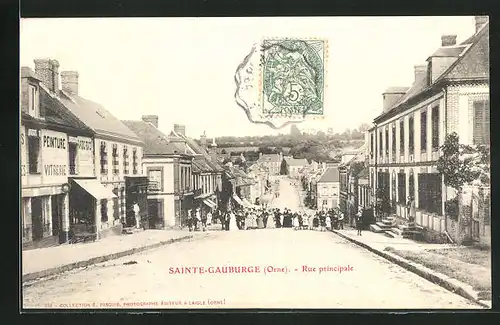 AK Sainte-Gauburge, Rue Principale, Hauptstrasse im Sonnenschein