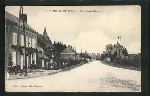 AK Le Mesle-sur-Sarthe, Arrivée route d`Alencon