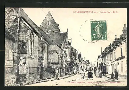AK Le Merlerault, Grande-Rue et Eglise