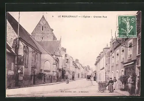 AK Le Merlerault, L`Église, Grande Rue