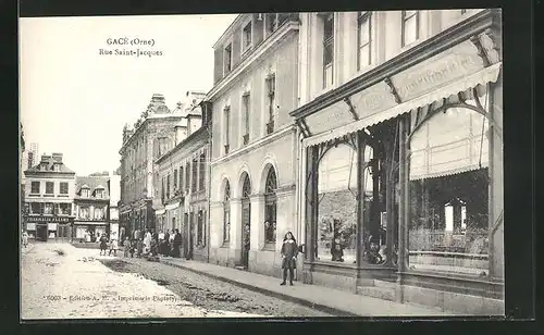 AK Gacé, Rue Saint-Jacques, Strassenpartie