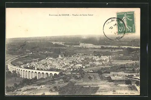 AK Saint-Satur, Panorama mit Viadukt