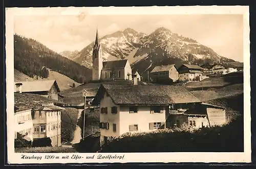 AK Hirschegg, Ortsansicht mit Elfer- und Zwölferkopf