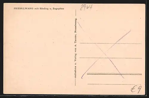 AK Nesselwang, Ortsansicht mit Säuling und Zugspitze