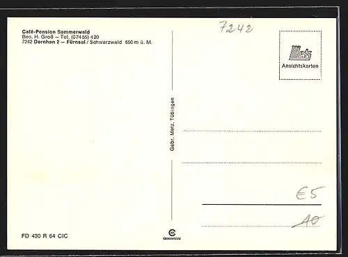 AK Dornhan, Café-Pension Sommerwald, Innenansicht